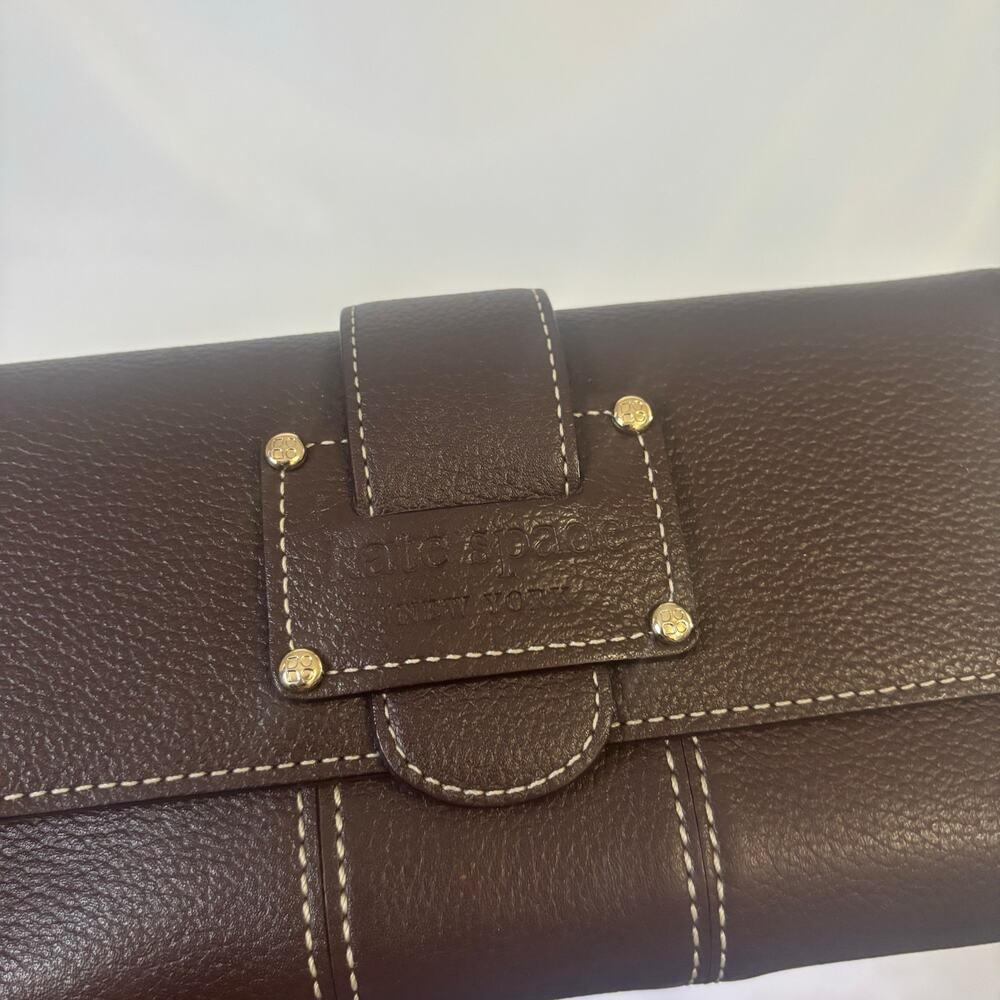Kate Spade Brown Leather Checkbook Wallet ID Card Holder Coin Purse Folding - Picture 9 of 17